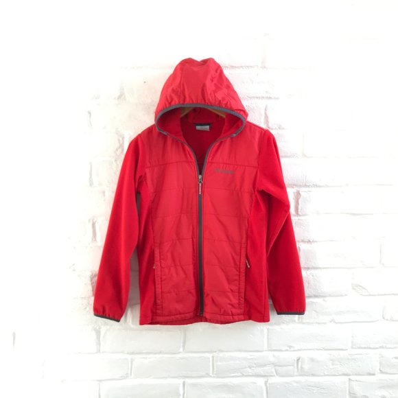 Columbia Full Zip Hoodie Youth Large Girl Boy 14 16 Red Fleece Jacket Outdoors - Picture 1 of 7